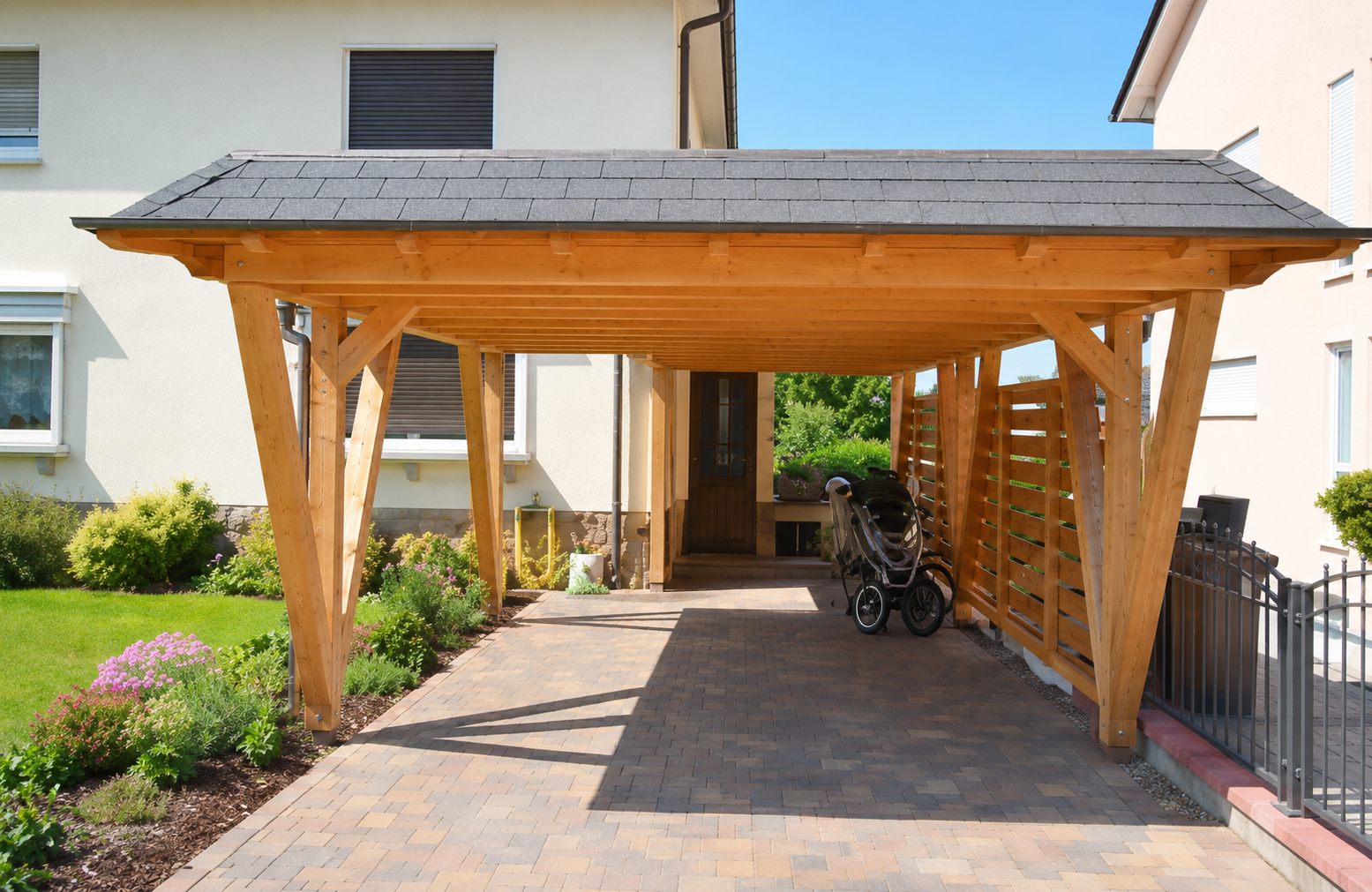 Carport aus Holz mit Pultdach